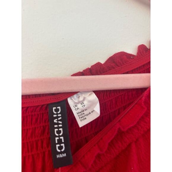DIVIDED H&M Red Off the Shoulder CropTop Sz Xs NWT Boho Indie Folk American West - Picture 2 of 3